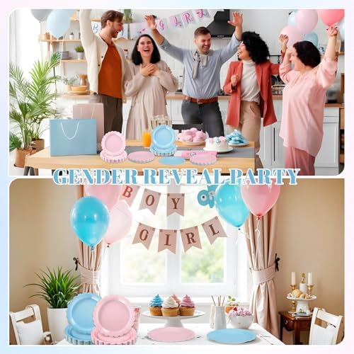 NatNarr 30 Pcs Pink and Blue Paper Plates, 9 Inch Gender Reveal Plates - Image 6