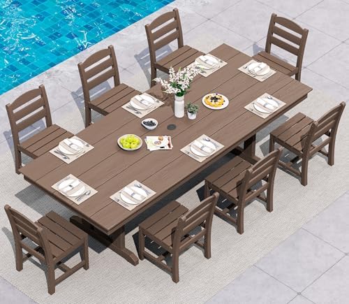 SERWALL Patio HDPE Armless Dining Chairs Set of 2, Brown - Image 5