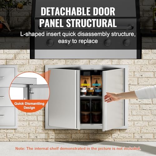 VEVOR BBQ Access Door - 31" W x 24" H Stainless Steel Flush Mount Vertical Door with Recessed Handles,for BBQ Island, Grilling Station, Outside Cabinet - Image 4
