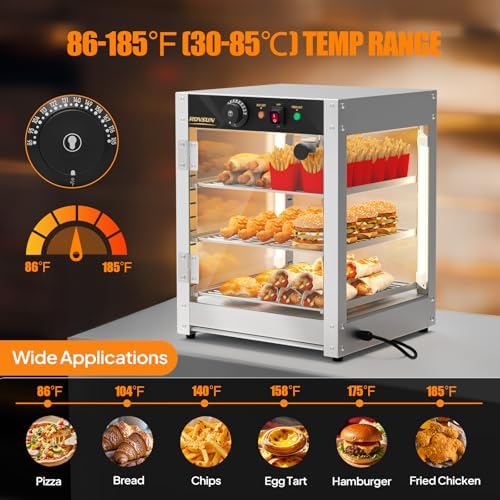 ROVSUN 3-Tier Commercial Food Warmer, 15" Pizza Warmer Food Warmer Display with LED Adjustable Lighting Glass Door Removable Shelves, Countertop Electric Food Warmer for Buffet Restaurant 110V 800W - Image 4