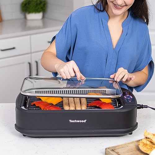 Indoor Smokeless Grill, Techwood 1500W Electric Indoor Grill with Tempered Glass Lid, Portable Non-stick BBQ Korean, Turbo Smoke Extractor Technology, Drip Tray& Double Removable Plate, Black - Image 6