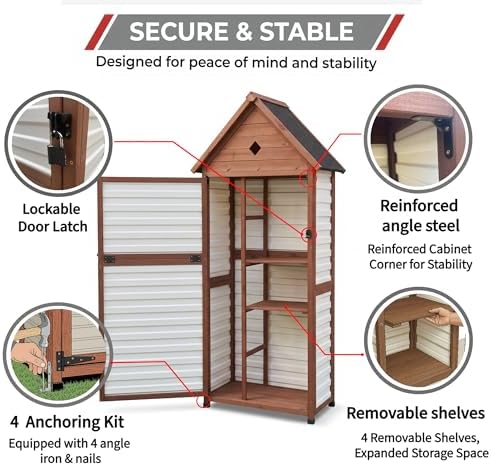 70" Tall Weatherproof Outdoor Storage Cabinet, Vertical Garden Shed - Image 6