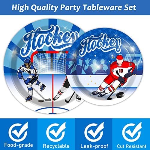 Wiooffen 96pcs Hockey Plates and Napkins Party Supplies Ice Hockey themed Birthday Party Decorations Set Disposable Tableware Kit Hockey Fans Birthday Party Sport Events Favors for Kids, Serve 24 - Image 4