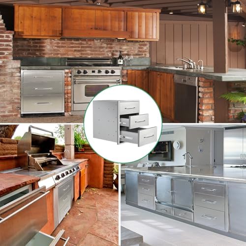 Outdoor Kitchen Drawers 16" W x 21" H x 23" D Stainless Steel Triple Drawers with Ergonomic Handle for BBQ Island, Patio Grill Station & Outdoor Kitchen Cabinets - Image 6