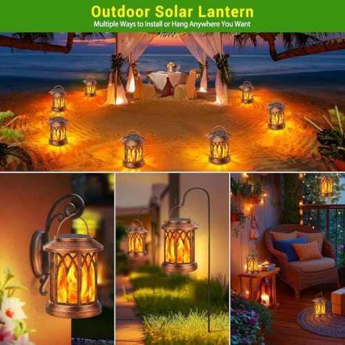KOOPER 4 Pack Solar Lantern Outdoor Lights, Upgraded Flickering Flame Solar Lanterns Lights Outdoor Waterproof, Hanging Lantern Decorative, Solar Powered Lanterns for Yard Patio Garden Decor (Copper) - Image 7