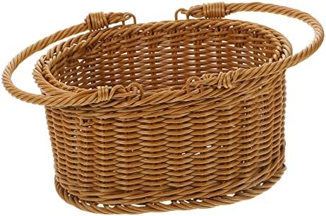 PRETYZOOM 3pcs Portable Hand-Woven Picnic Basket with Handles Lightweight Storage for Fruits and Snacks for Outdoor Activities Camping and Family Gatherings Tea Color - Image 3
