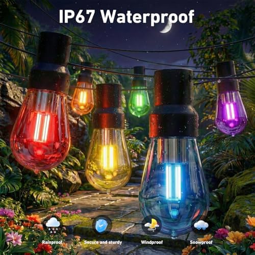 LETIANPAI 400FT RGB+IC Outdoor String Lights, IP67 Waterproof LED Color Changing Clear Bulb String Lights with App & Remote Control, Shatterproof Hanging Patio Lights for Backyard Garden Party - Image 4