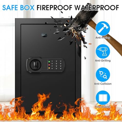 3.4 Cub Large Fireproof Safe for Home, Security Home Safes Water and Fireproof with Combination Lock, Alarm System and Removable Shelf, Anti-Theft Digital Fire Proof Safe for Home Document Valuables - Image 2