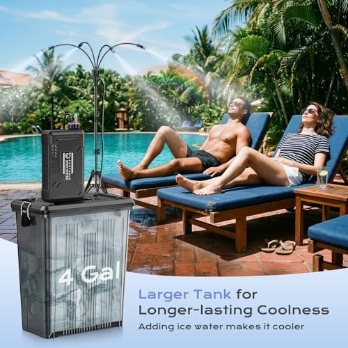 Portable 4 Gallon Misting System with 15000mAh Rechargeable Pump, Stand, 33FT Hose – Powerful Outdoor Water Bucket Misters for Outside Patio Cooling, Backyard, Canopy, Sports, Greenhouse, Camping - Image 2