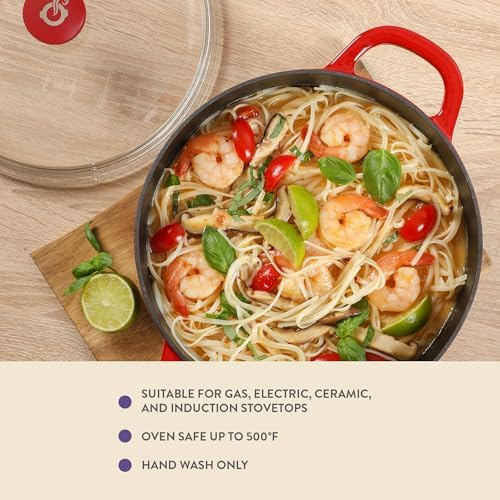 Crock Pot Artisan 7-Quart Round Enameled Cast Iron Dutch Oven With Oven Safe Borosilicate Glass Lid, Heavy-Duty Cookware for Baking, Roasting & Slow Cooking, Red - Image 4