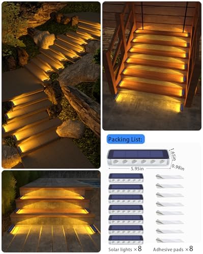 DetarZinLED Solar Step Lights Outdoor IP68 Waterproof 8 Pack Warm White - Image 6