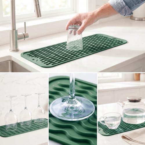 MicoYang Silicone Dish Drying Mat for Multiple Usage,Easy clean,Eco-friendly,Heat-resistant Silicone Mat for Kitchen Counter,Sink,Bar,Bottle,or Cup Green M 17 inches x 6 inches - Image 4
