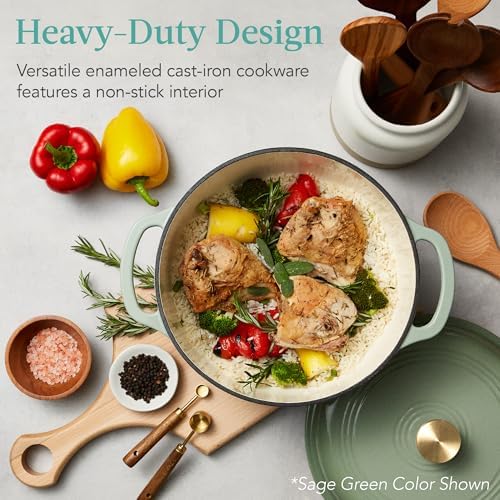 Best Choice Products 6 Quart Enamel Cast-Iron Round Dutch Oven, Family Style Heavy-Duty Pre-Seasoned Cookware for Home, Kitchen, Dining Room, Oven Safe w/Lid, Dual Handles - French Gray - Image 2