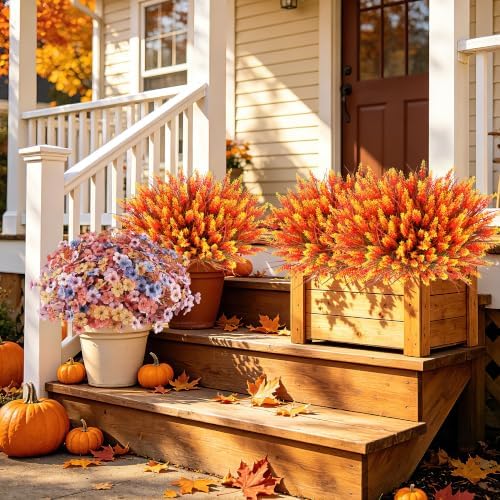 24 Bundles Fall Artificial Flowers for Outdoors Decors, Faux Mums Plants Fake Silk Flora, UV Resistant Realistic Faux Plants Greenery for Outside Farmhouse Porch Patio Window Box Planter Fall Decor - Image 5