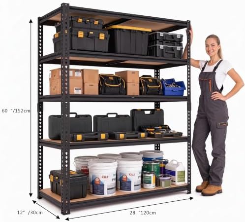 2400LBS Garage Shelving, 28" Wx12 Dx60 H Metal Storage Shelves - Image 3
