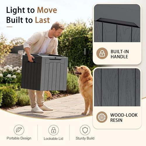 JUMMICO 31 Gallon Resin Deck Box Waterproof Outdoor Storage Boxes - Image 2