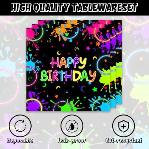 40pcs Neon Party Supplies,Neon Party Decoration Supplies,Used for Glow In The Dark Party Decoration,Include 20 dinner plates,20 Napkin - Image 4