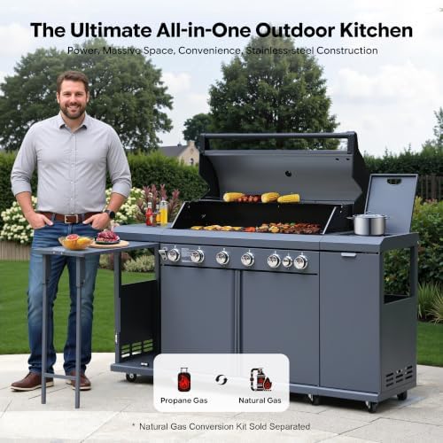Brand-Man 6-Burner Gas Outdoor Kitchen Grill Island with Side Burner - Image 2