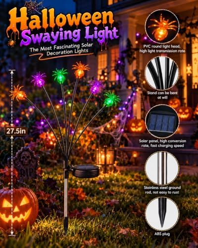 OZS 6Pack 36LED Spider Solar Halloween Decorations Outdoor - Image 6