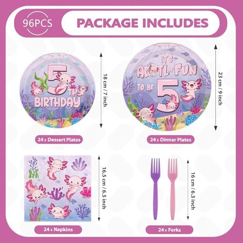 96Pcs Axolotl 5th Birthday Party Decorations for Girls, Serves 24 - Image 2