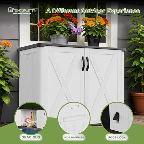 Greesum 26 Cuft Outdoor Storage Box with Lockable Doors, White - Image 4