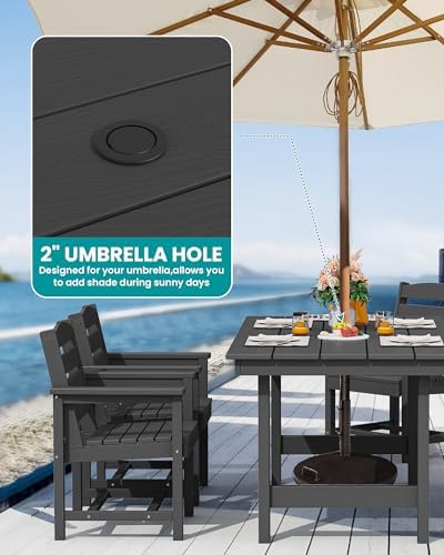 SERWALL 7 Pcs Outdoor Dining Set, 67" HDPE Dining Set for 6, Black - Image 3