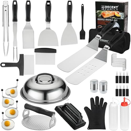 DY DECENT FAMILY 39PCS Griddle Accessories Kit, Flat Top Grill Accessories Set for Outdoor Barbecue. Griddle Tools Set with Basting Cover, Spatula, Scraper, Burger Press, Tongs and Cleaning Kit by DYDECENTFAMILY