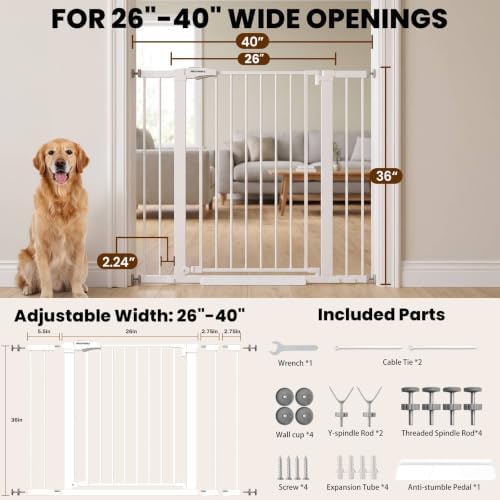 Mumeasy 36" Extra Tall Baby Gate for Doorways, 26-40" Auto Close Dog Gate - Image 2