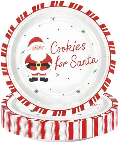 WRAPAHOLIC 25Pcs Christmas Paper Plates - 9 Inch Cookies for Santa Disposable Plates Decorative Dinner Plates for Christmas Party Tableware Supplies Table Decor by WRAPAHOLIC