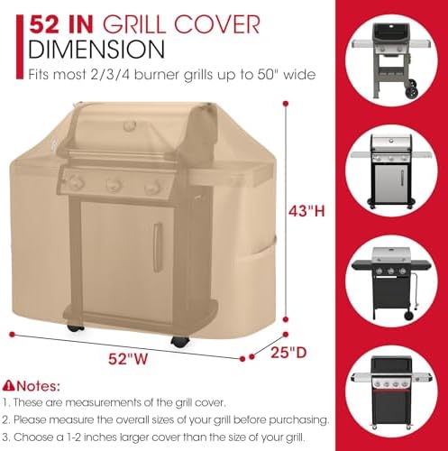 Unicook Grill Cover Heavy Duty Waterproof UV Resistant 52 Inch, Light Brown - Image 2
