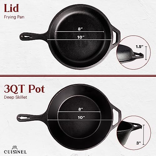 Cuisinel Cast Iron Skillet + Lid - 2-In-1 Multi Cooker - Deep Pot + Frying Pan - 3-Qt Dutch Oven - Pre-Seasoned Oven Cookware - Works for Bread, Indoor/Outdoor, Grill, Stovetop and Induction - Image 4