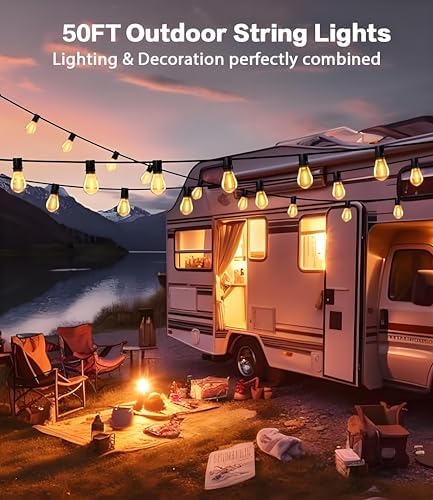 Tenmiro 50FT LED Outdoor String Lights with Remote,16+ 1 Shatterproof Bulbs Waterproof and Dimmable Patio Lights for Porch, Garden, Backyard, Deck, Balcony, Hanging Lighting Decor - Image 2