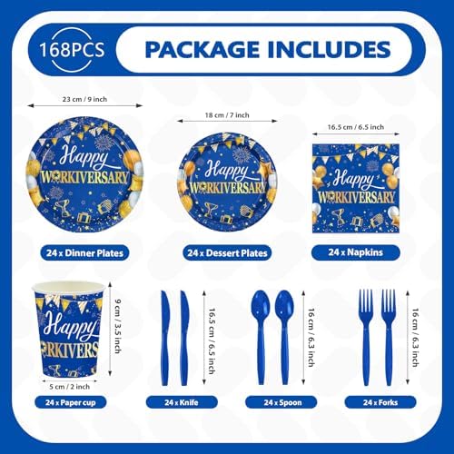168Pcs Work Anniversary Party Supplies for Men Women Serves 24 - Image 2