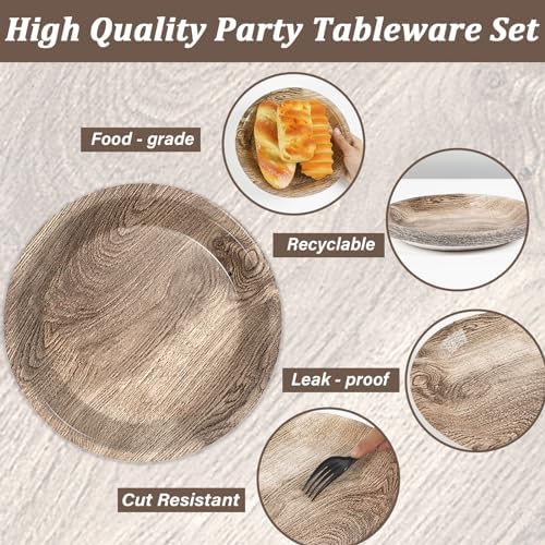 gisgfim 48 Pcs Rustic Wooden Tree Party Plates Supplies Tableware Set Lumberjack Party Decorations Camping Hunting Theme Party Table Supplies Favors Decors for Guests - Image 3