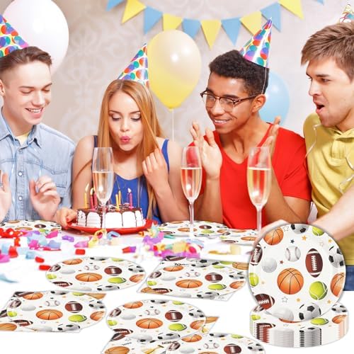 75PCS Sports Birthday Party Decorations, 7Inch Sports Theme Party Plates and Napkins Baseball Football Soccer Basketball Volleyball Disposable Tableware Set Party's Supplies for Birthday Baby Shower - Image 7
