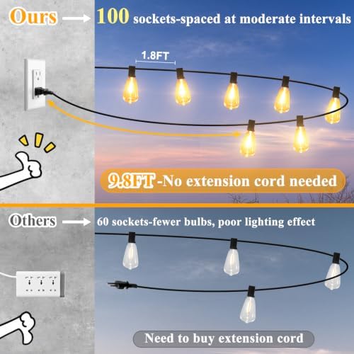 Brightever 200FT Outdoor String Lights 104 Bulbs, 2200K Amber Lights - Image 4