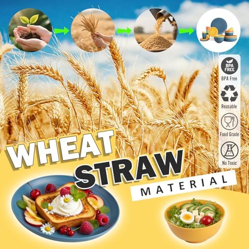 Wheat Straw Dinnerware Sets, Plates and Bowls Sets Unbreakable & Microwave Safe - 32 Piece Service for 8 Dinner Plate Dessert Plate Cereal Bowl Cup for Kitchen & Outdoor - Multi - Image 5