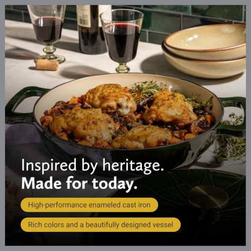 3.6 Quart Luxe Enamel Casserole with Gold Knob, Pesto - Image 6