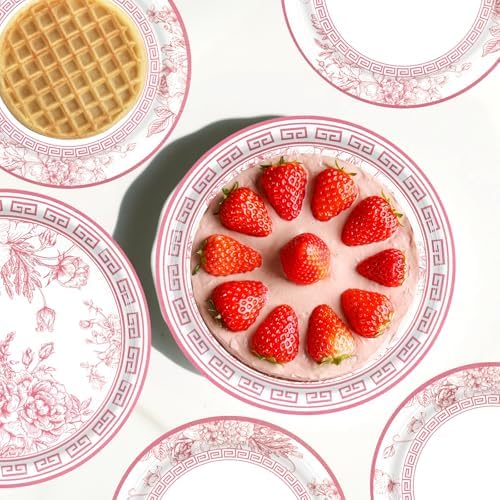 Pink White Floral Paper Plates and Napkins Party Supplies Serve 60 - Image 4
