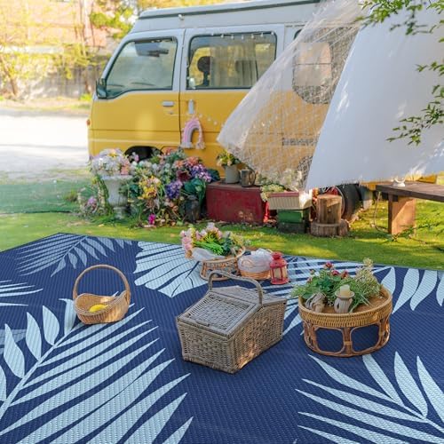 GENIMO Outdoor Rug, Waterproof Plastic Rugs 10'x14' for Camping Blue - Image 3