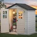DWVO 6x4.4 FT Outdoor Storage Shed, Plastic Garden Tool Shed with 2 Windows, Double-Wall Outside Shed for Lawn Mower, Garden Tool for Backyard, Patio, Lawn, Lockable, Greige&Gray by DWVO