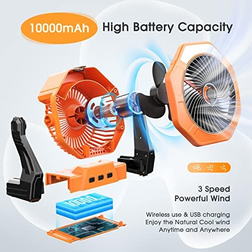 Ausic Solar Misting Fan,【Max 35H】 Portable Outdoor Fans with Solar Panel, 8 Inch Battery Operated Rechargeable Cooling Fans with Hook, Led Light, Mister Fan for Camping/Patios/Chicken Coop - Image 5