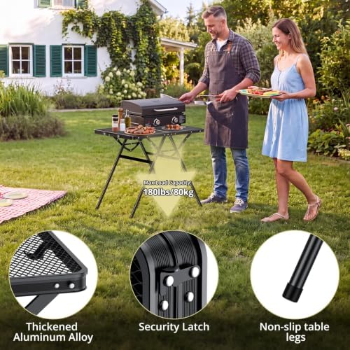 Anbte 3ft Folding Grill Table, Supports 180 Lbs, 2 Adjustable Height, Black - Image 6