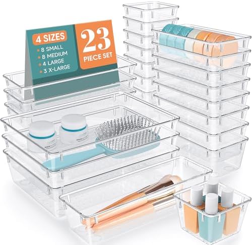 23 PCS Plastic Drawer Organizers Set, 4 Size Desk Drawer Organizer Trays by StorMiracle