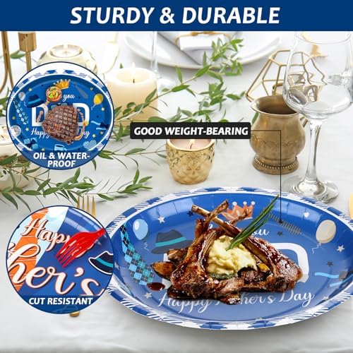 Qyeahkj 50 PCS Father's Day Oval Paper Plates Large 11” Disposable Happy Father's Day Party Decorations Love You Dad Supplies Favor for Papa Daddy's Grilling Gifts Party Tableware Set - Image 5