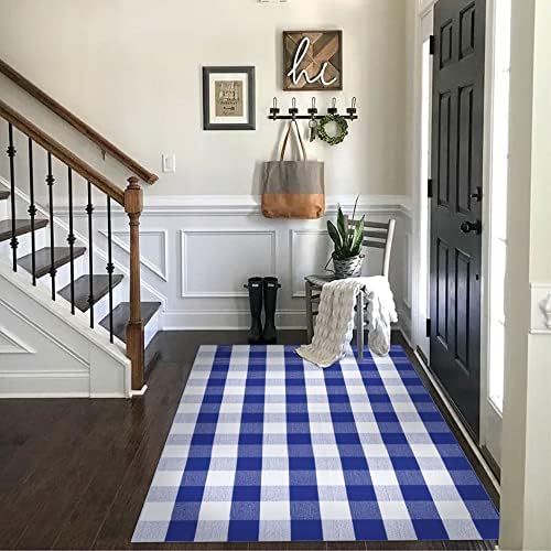 SEEKSEE Buffalo Plaid Rug 4' x 6' Blue and White Large Front Door Mat, Layering Area Rug, Summer Rug for Outdoor Patio Entryway Indoor Living Room Kitchen Dining Room Decor by SEEKSEE