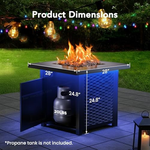 Ciays 28" Propane Fire Pit Table, 50,000 BTU CSA-Listed Gas Fire Pit with RGB Lighting, Adjustable Flame, Lava Rock, APP Control, Music-Sync Lighting, Outdoor Gas Fire Pit for Patio, Backyard & Garden - Image 3