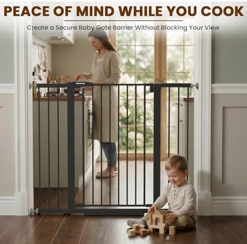 Mumeasy 36" Extra Tall Baby Gate for Stairs, 29.7-48" Wide Dog Gate for Doorways, Walk Thru Pet Safety Gate for Indoor, Pressure Mounted with Auto Close, Easy Install No Drill for Toddlers, Black - Image 6