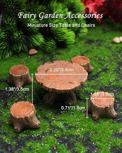 Miniature Garden Furniture Resin Table Chairs Figurines, Fairy Garden Accessories Furniture Outdoor Stumps Ornaments Kit, Micro Landscape Garden Ornament for Outdoor Indoor Landscape Decor - Image 2