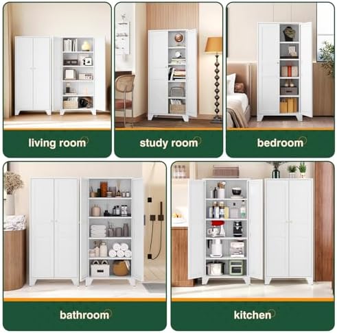 Letaya Metal Pantry Kitchen Storage Cabinet,61" H Adjustable Shelves,White - Image 5